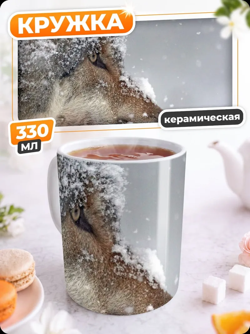 Кружка керамическая Волк в снегу