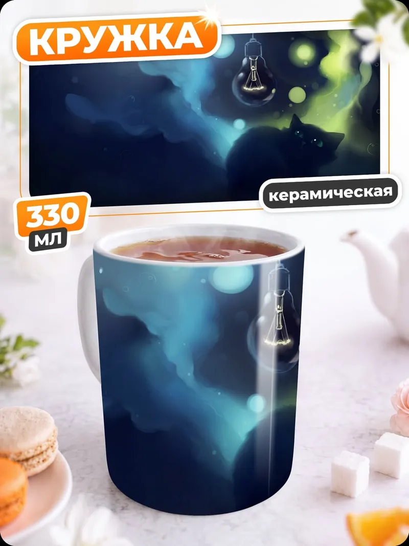 Кружка керамическая кот под лампой