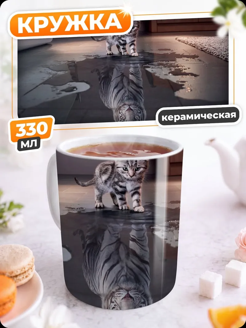 Кружка керамическая Котёнок и лужа