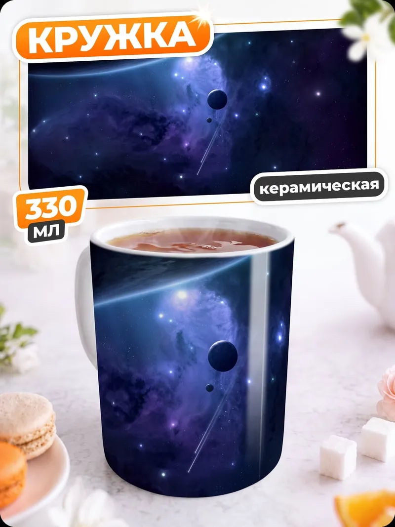 Кружка керамическая космическая туманность с планетой