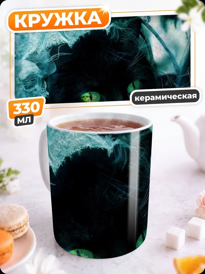 Кружка керамическая Черный кот и колдунья