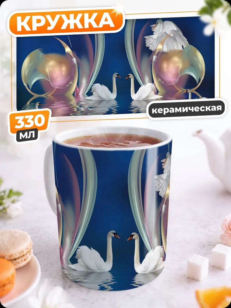 Кружка керамическая Два лебедя отражение