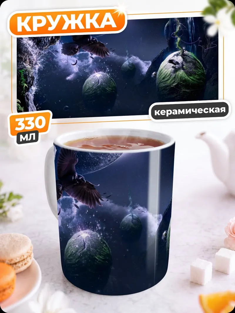 Кружка керамическая Космические планеты джунгли
