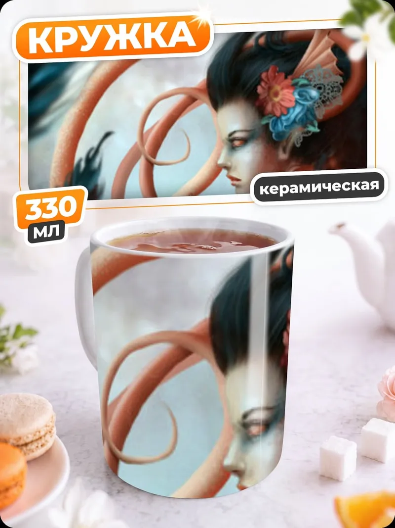 Кружка керамическая Девушка с оранжевыми лентами