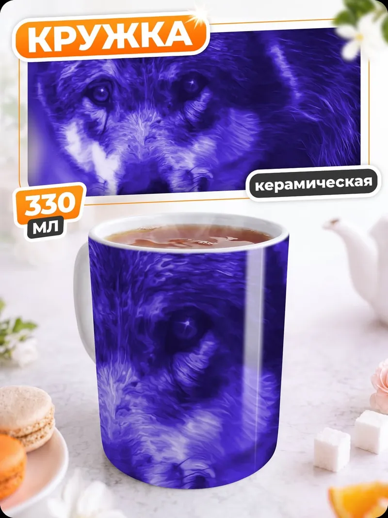 Кружка керамическая Фиолетовый волк смотрит
