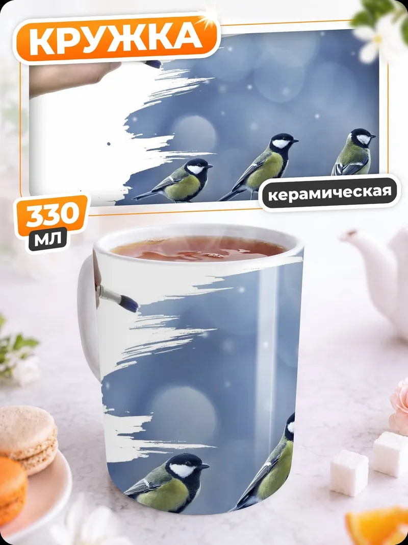 Кружка керамическая Зимние птицы рисунок