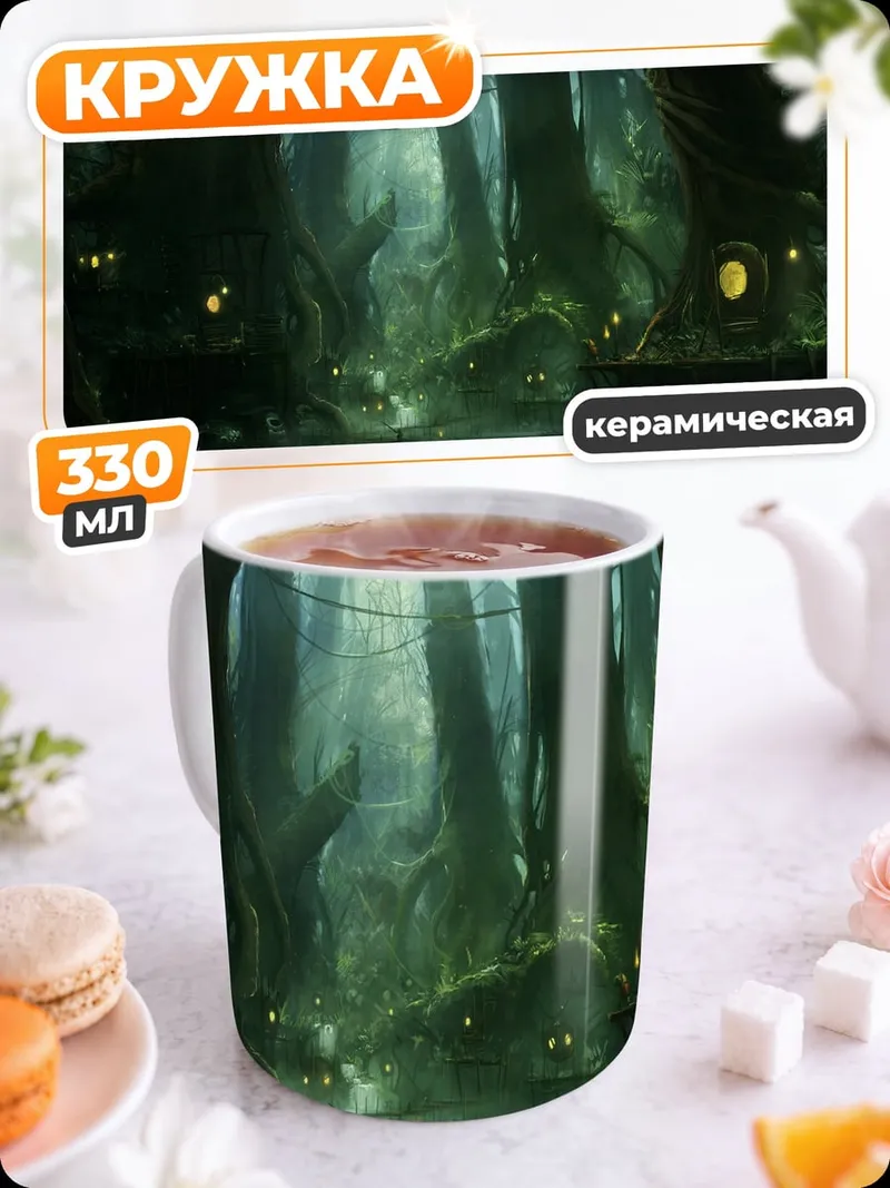 Кружка керамическая Заколдованный лес светлячки
