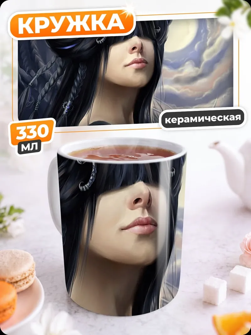 Кружка керамическая темная эльфийка луна