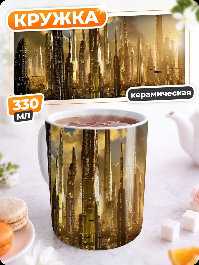 Кружка керамическая Футуристический город небоскребы