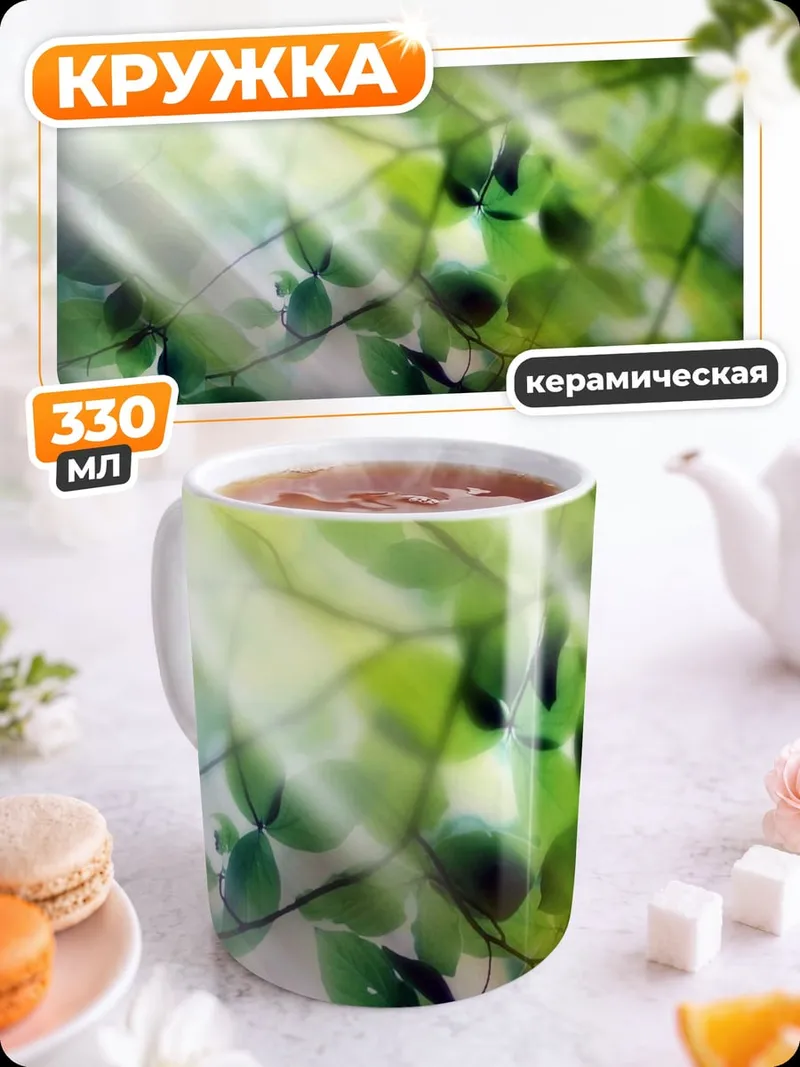 Кружка керамическая Солнечные лучи в листве