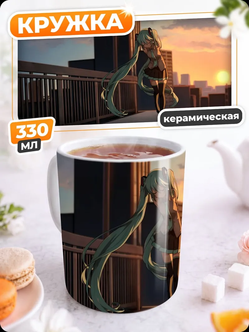Кружка керамическая Мику на крыше