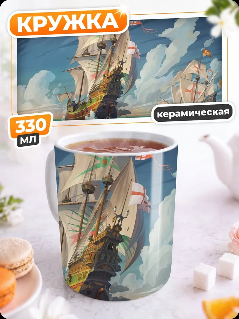 Кружка керамическая Парусники в море