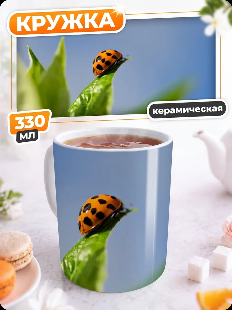 Кружка керамическая Божья коровка на листе