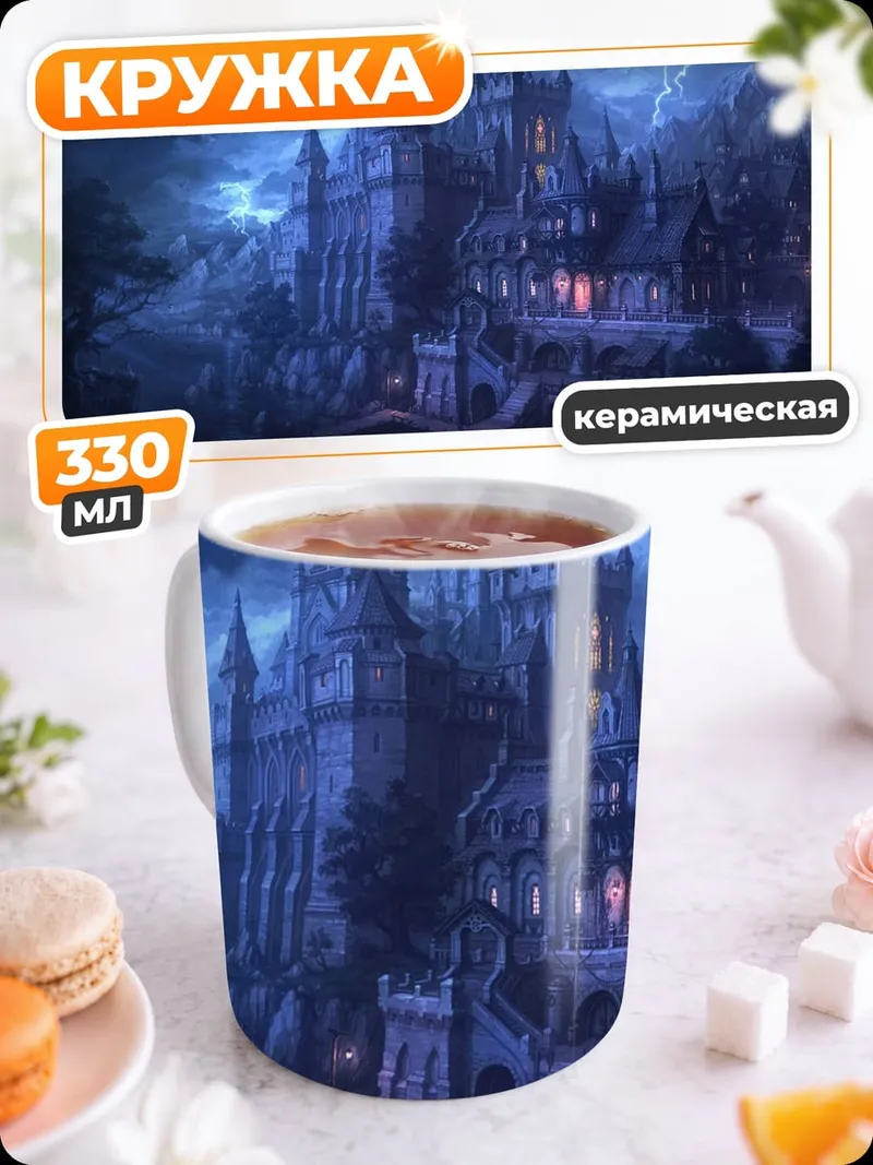Кружка керамическая Замок в грозу