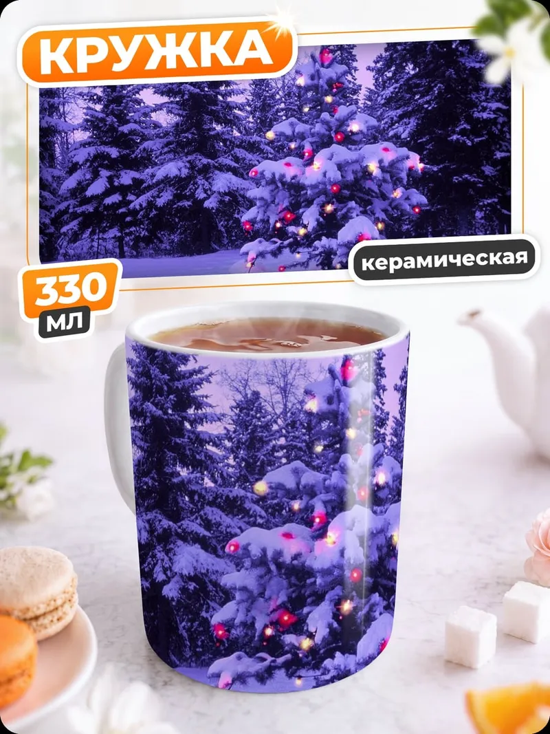 Кружка керамическая зимний лес елка