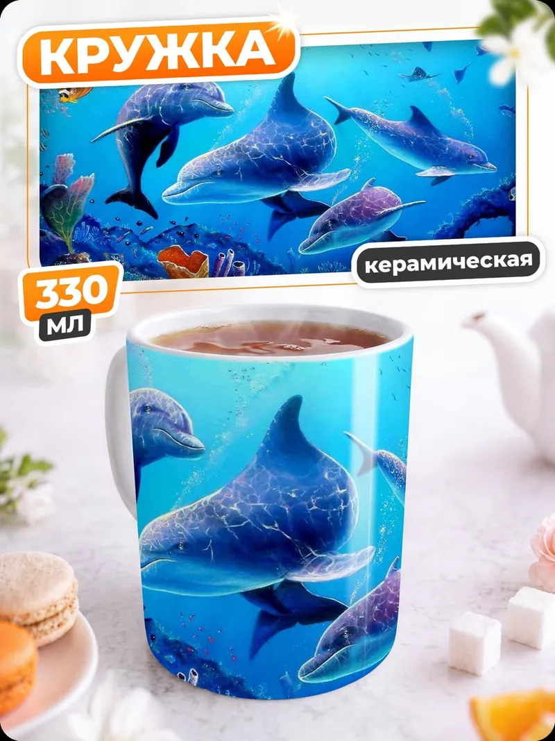 Кружка керамическая Стая дельфинов в море