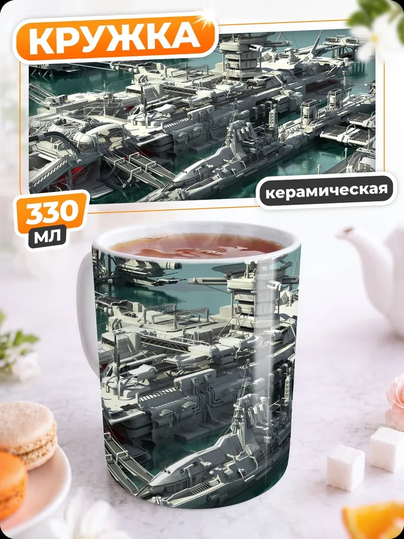 Кружка керамическая Фантастический флот кораблей