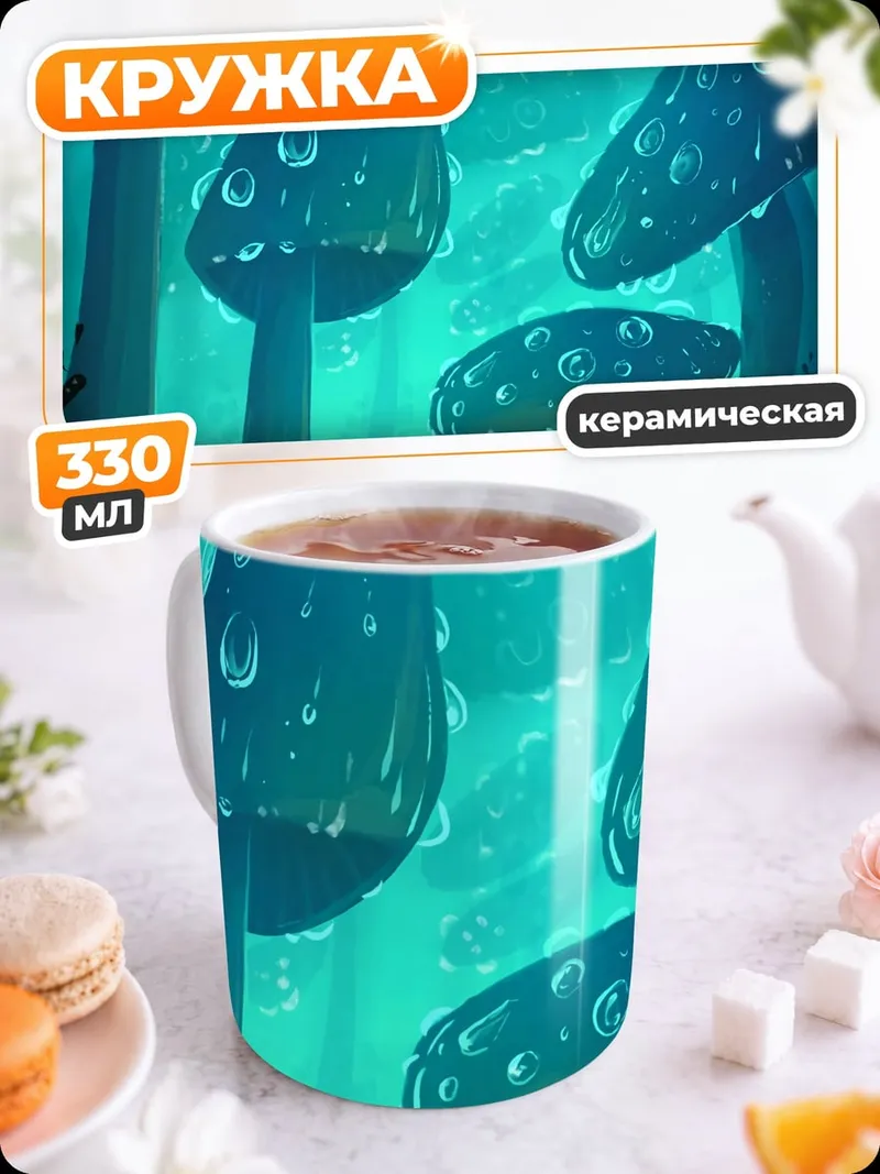 Кружка керамическая волшебный грибной лес