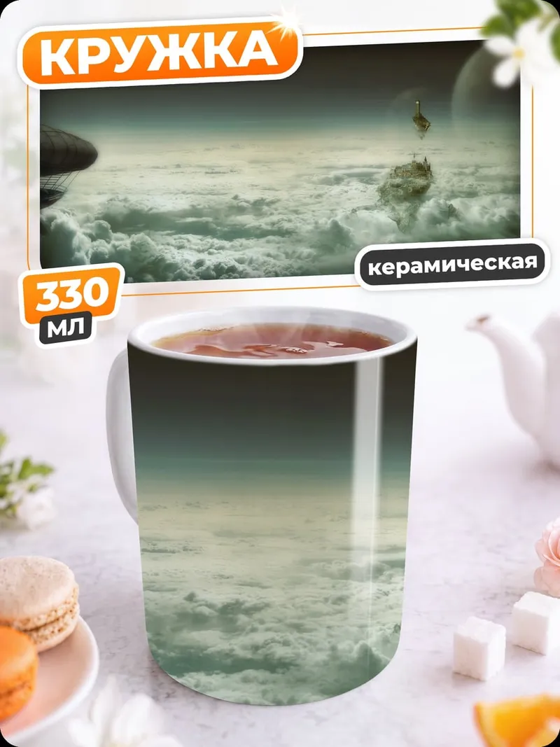 Кружка керамическая космический пейзаж с планетами