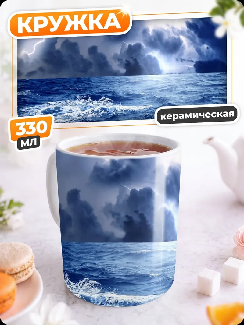 Кружка керамическая грозовой океан с молниями