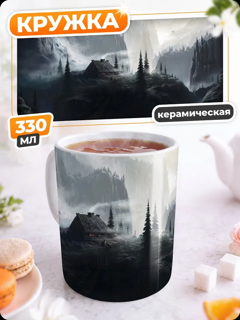 Кружка керамическая туманный горный пейзаж