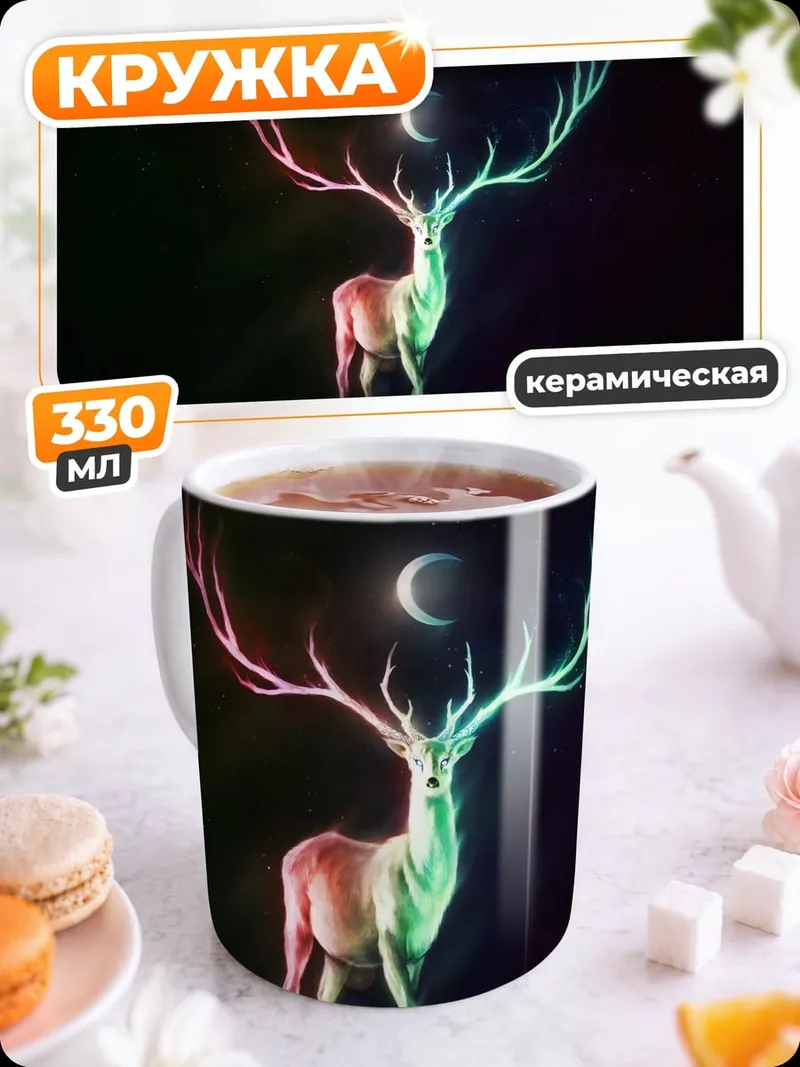 Кружка керамическая Светящийся олень луна