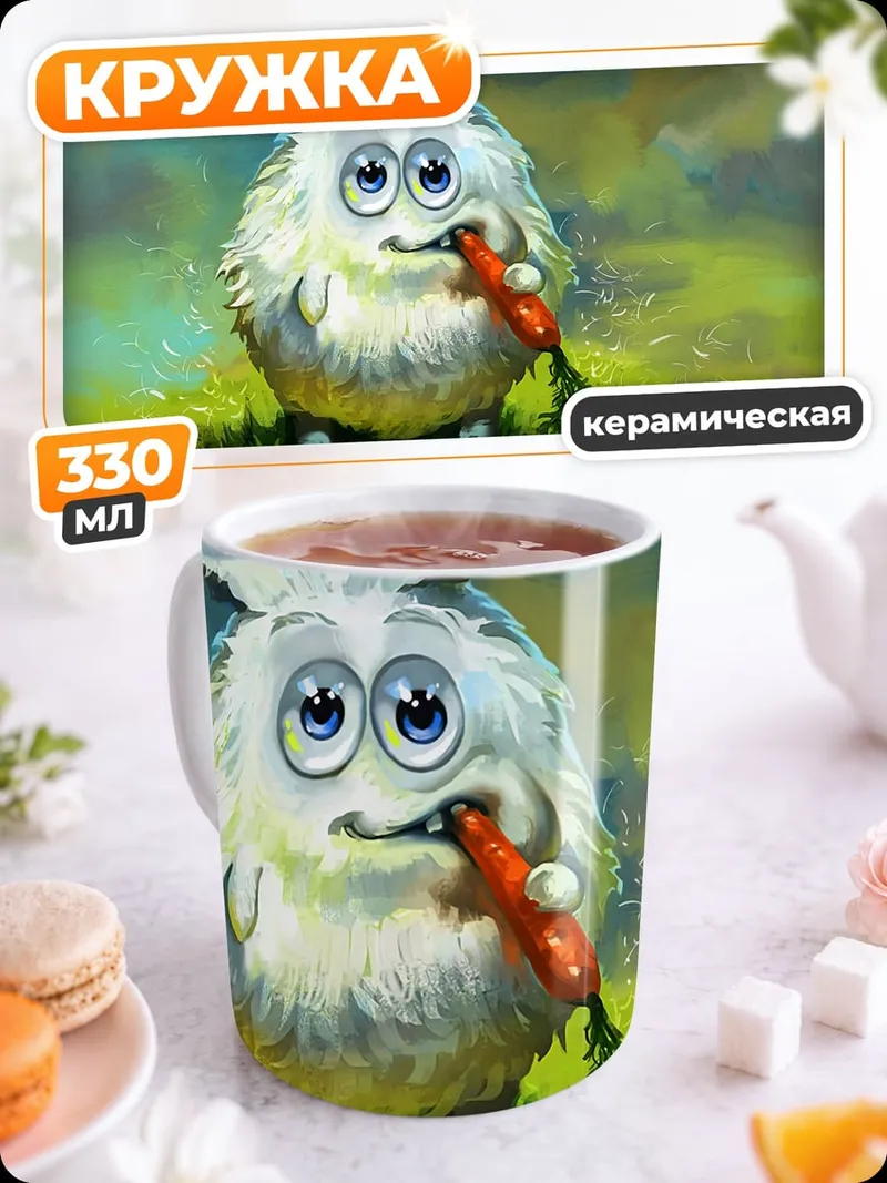 Кружка керамическая Пушистый кролик с морковкой