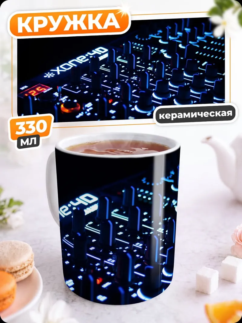 Кружка керамическая DJ пульт неоновый