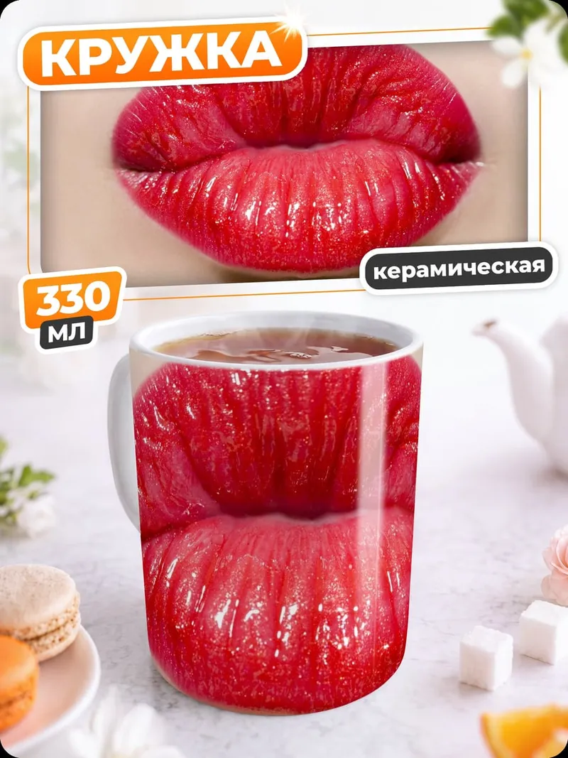 Кружка керамическая красные блестящие губы