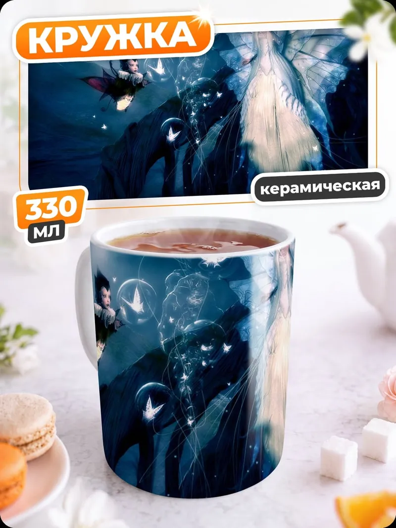 Кружка керамическая фея в синем