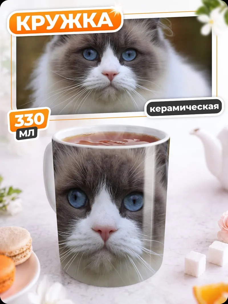 Кружка керамическая кот породы рэгдолл