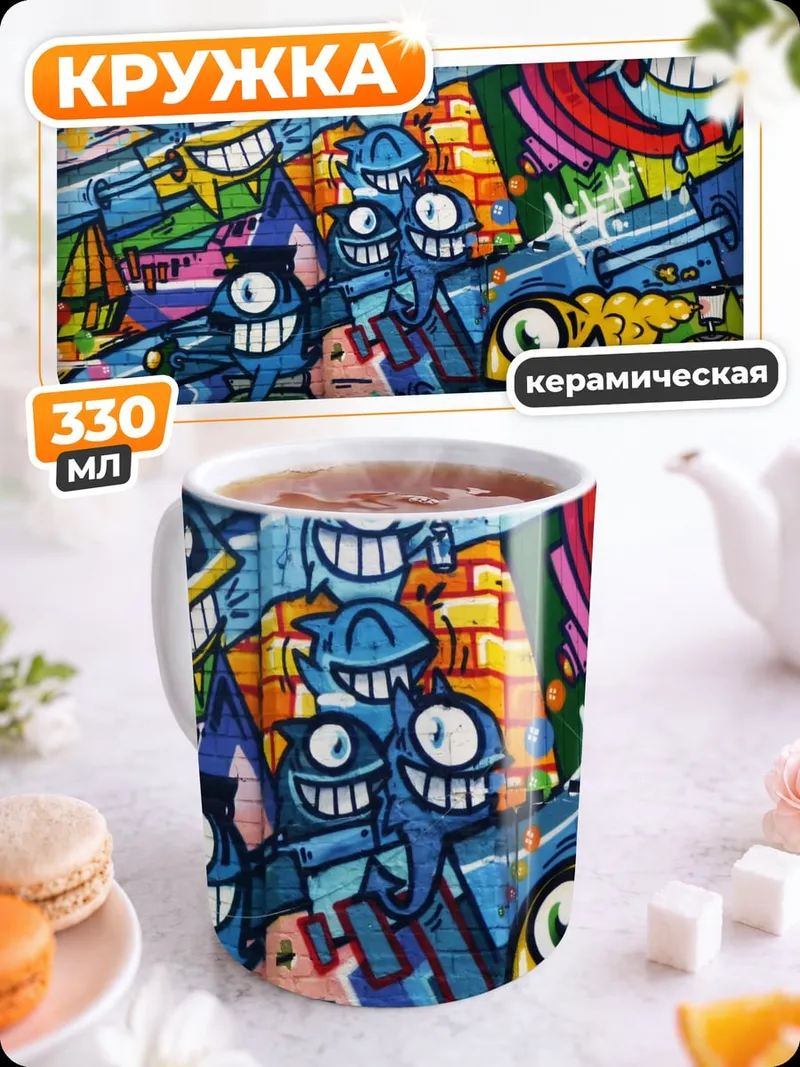 Кружка керамическая Веселые монстры на скутере