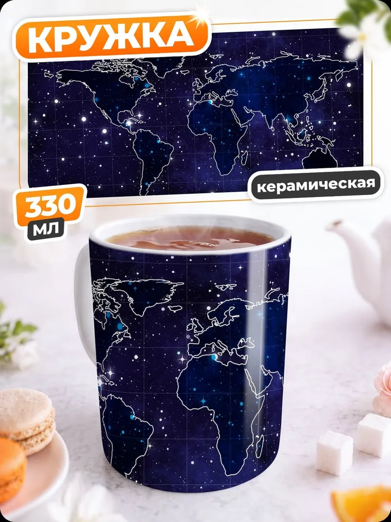 Кружка керамическая Карта мира в космосе