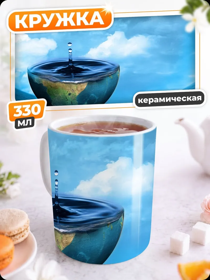 Кружка керамическая капля воды на земле