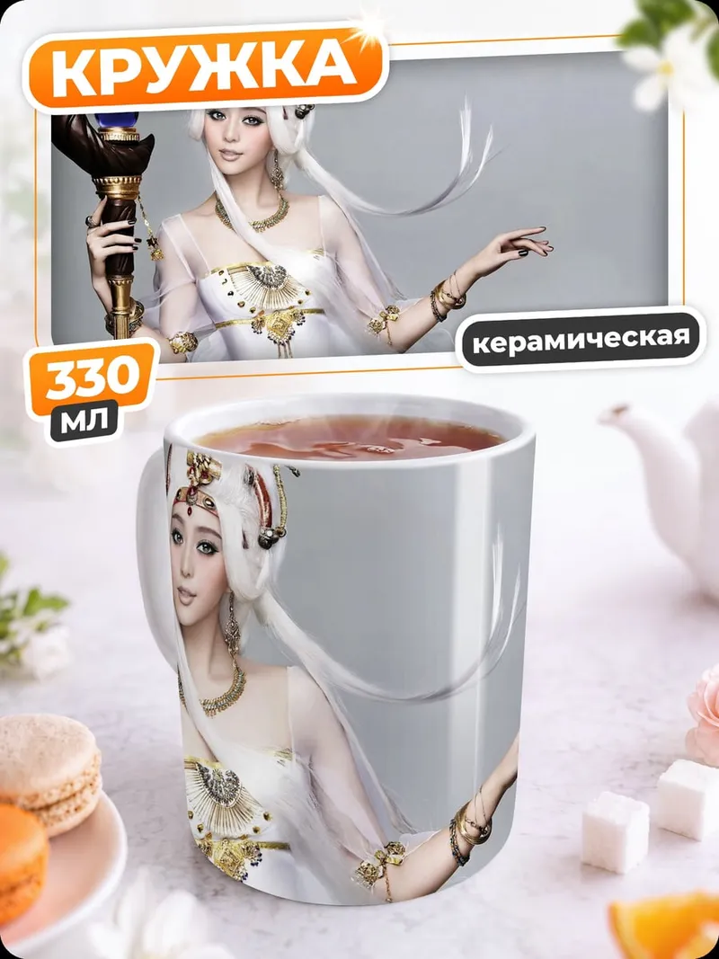 Кружка керамическая белая богиня посох