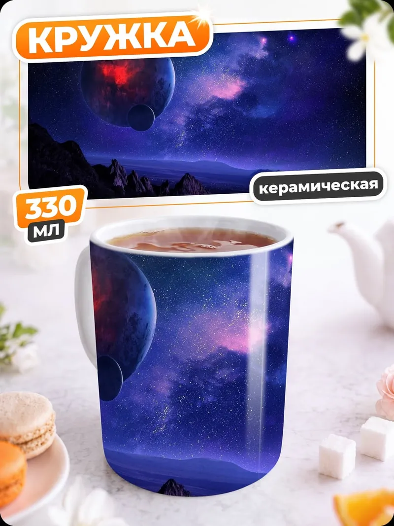 Кружка керамическая красная планета