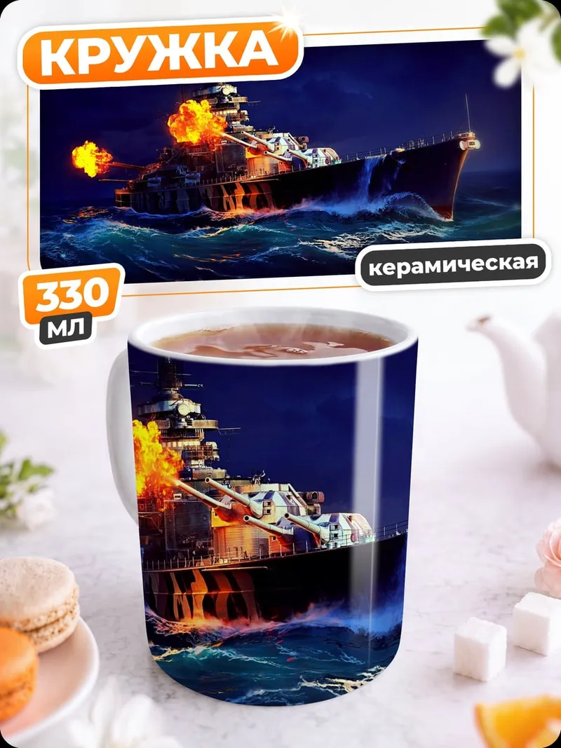 Кружка керамическая боевой корабль огонь