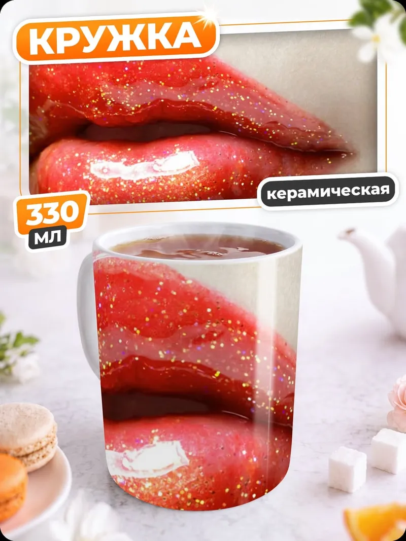 Кружка керамическая Красные блестящие губы