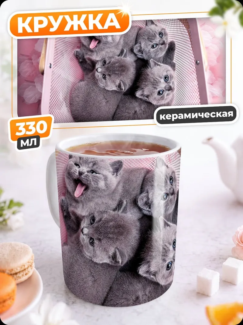 Кружка керамическая Котята в корзине