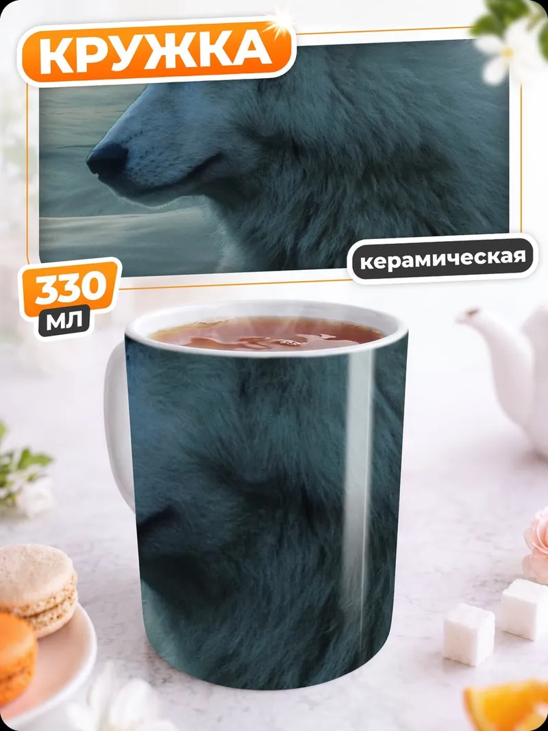 Кружка керамическая Белый волк ночью