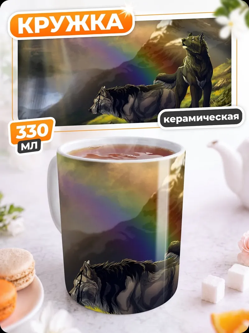 Кружка керамическая Волки и радуга