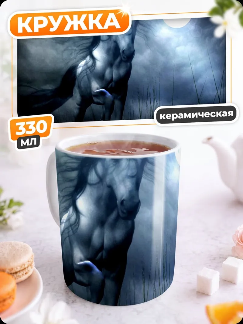 Кружка керамическая Лошадь в лунном свете
