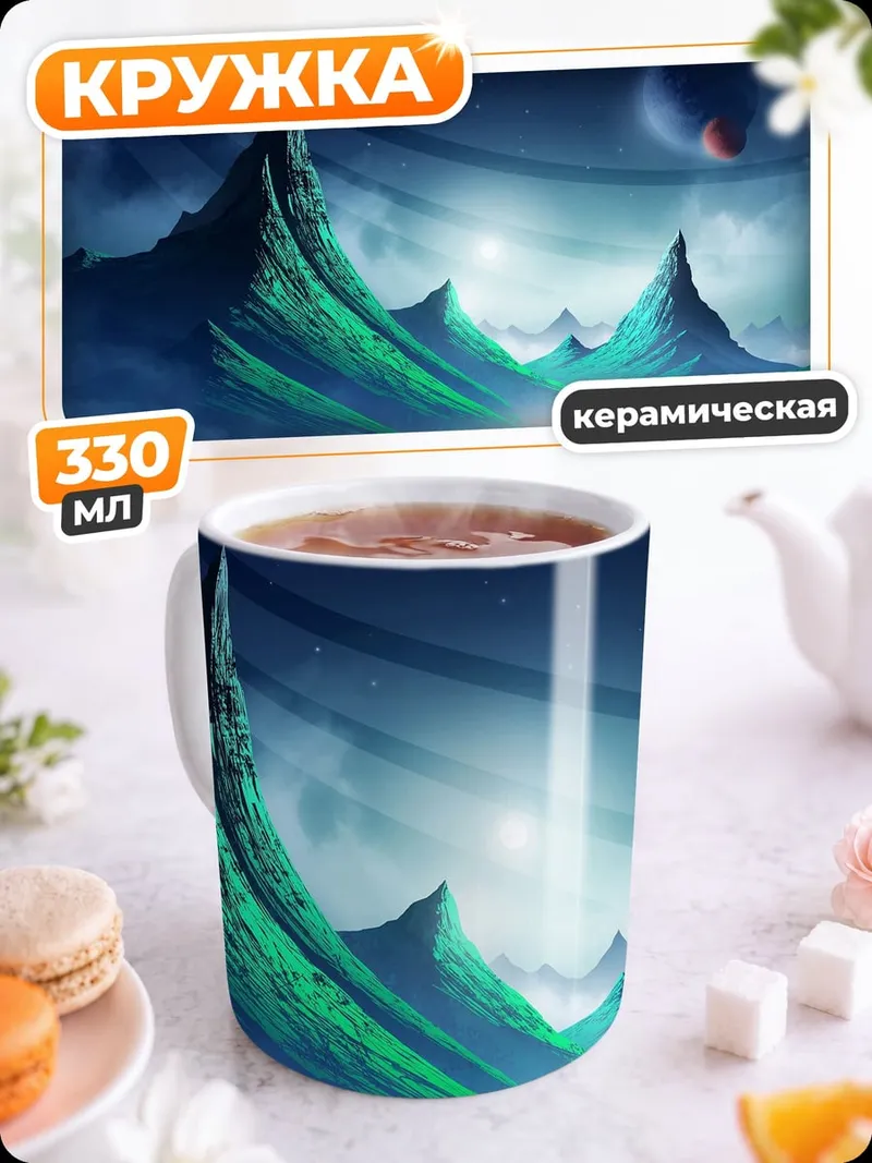 Кружка керамическая Фантастический пейзаж олени