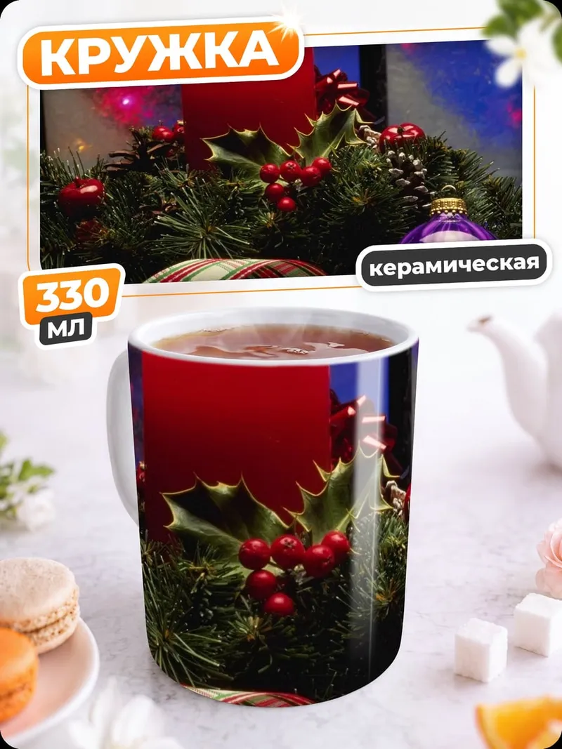 Кружка керамическая Рождественская свеча венок