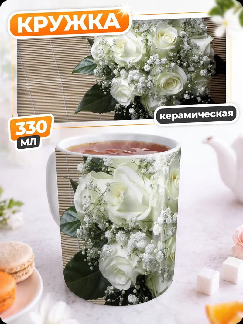 Кружка керамическая Белый свадебный букет