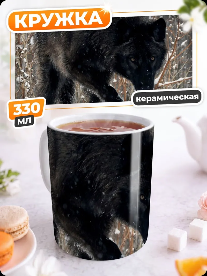 Кружка керамическая Черный волк