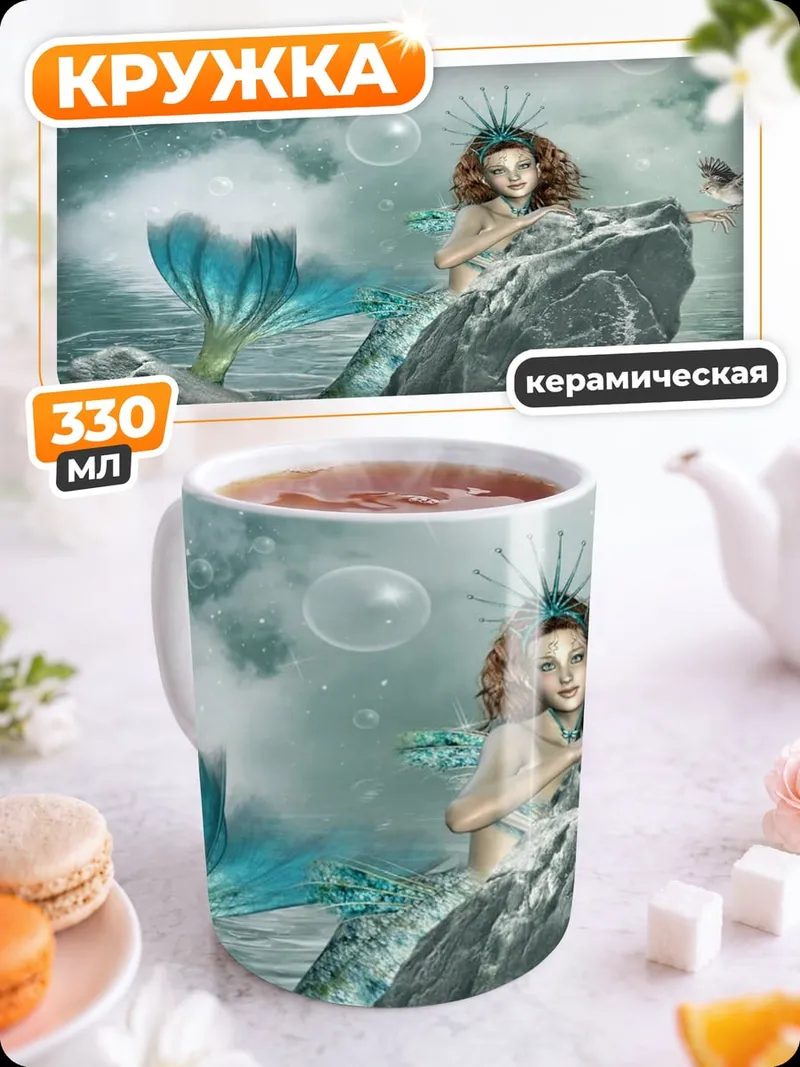 Кружка керамическая Русалка на камне