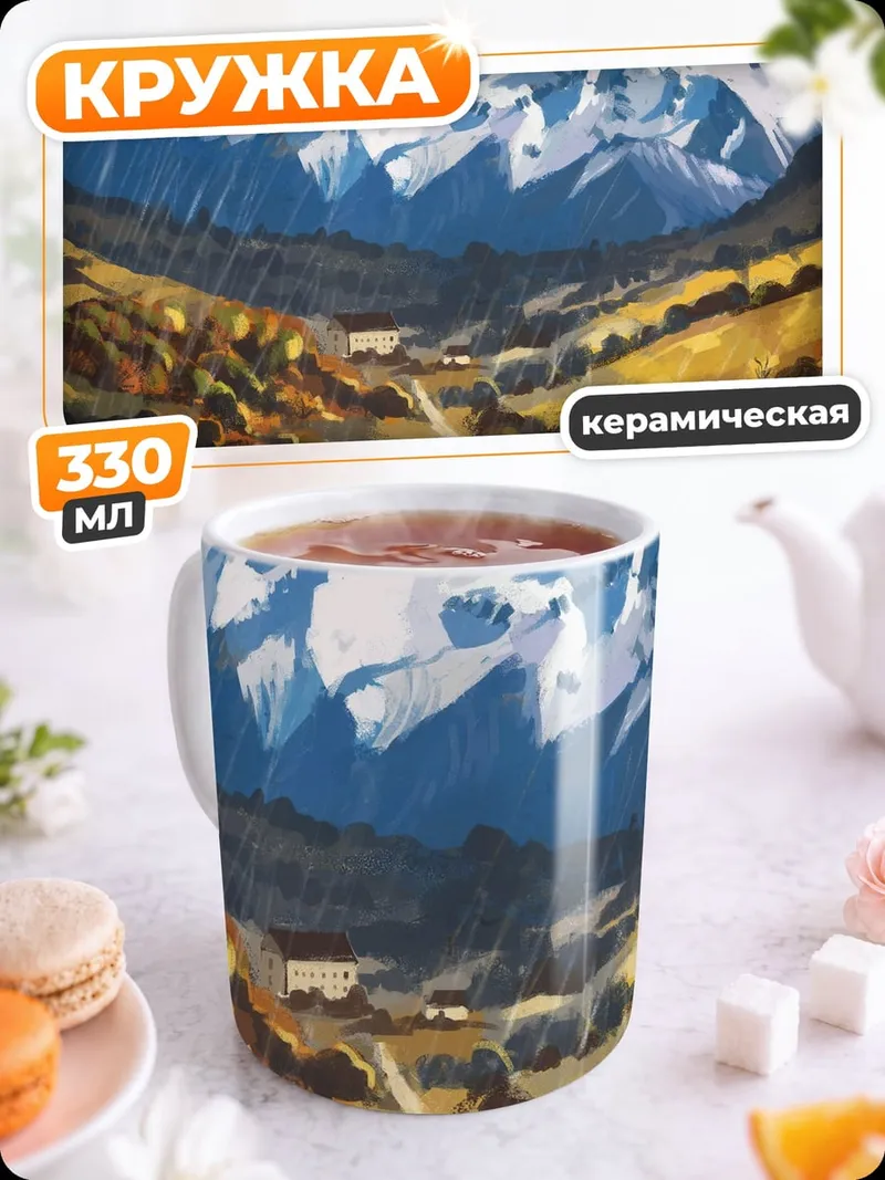 Кружка керамическая горная долина осенью