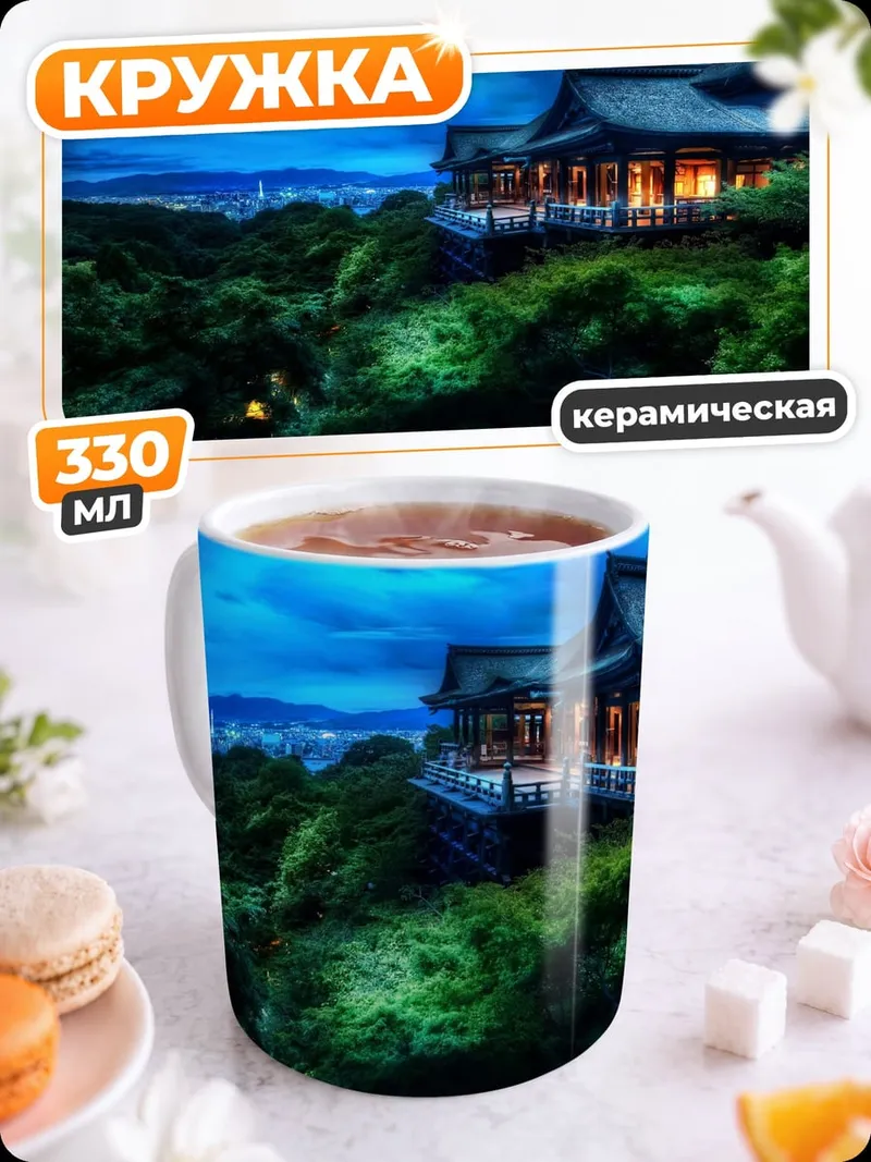 Кружка керамическая Японский храм ночью