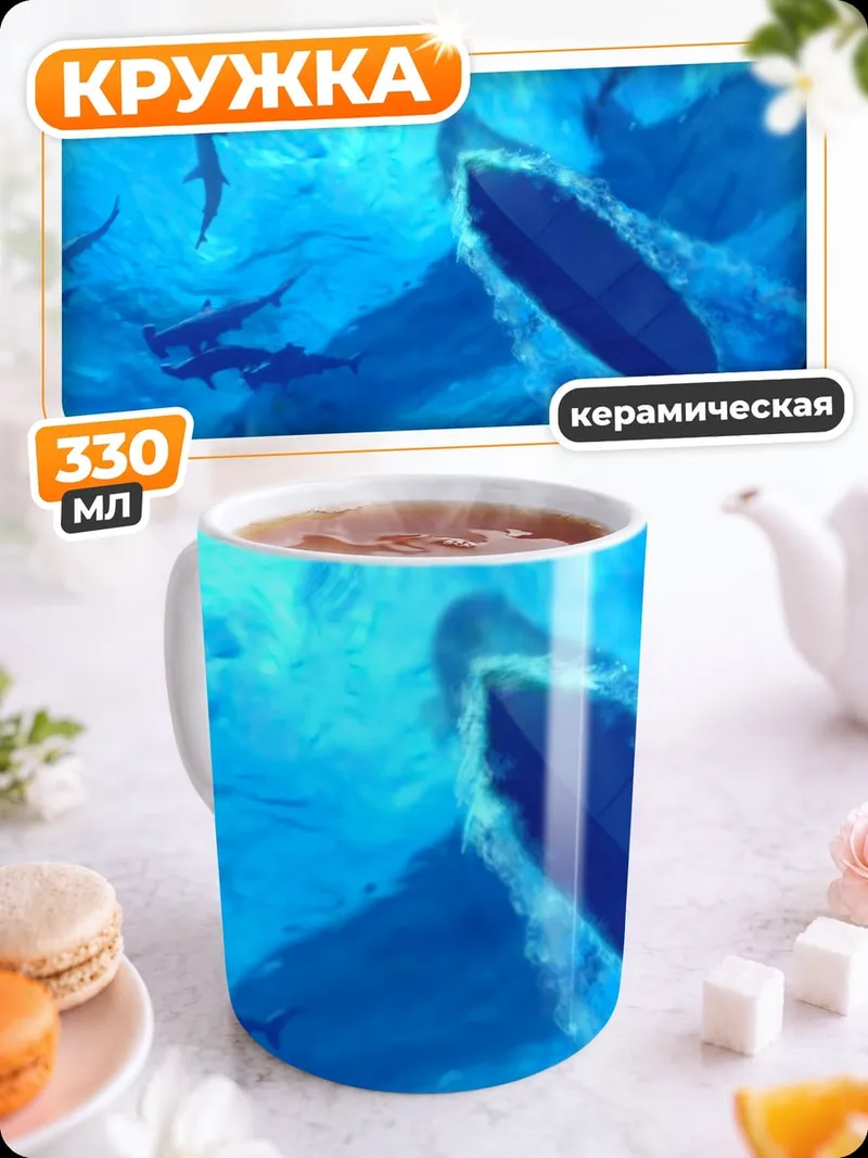 Кружка керамическая стая акул в океане